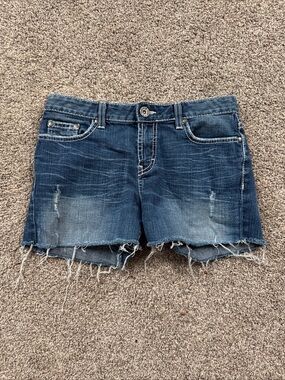 BKE Denim Kate Women’s 28 Cutoff Women's Shorts Dark Blue Wash Stitched Pockets